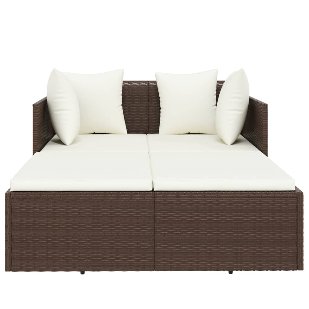 Sonnenliege mit Kissen Braun 182x118x63 cm Poly Rattan