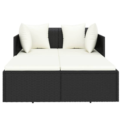 Sonnenliege mit Kissen Schwarz 182x118x63 cm Poly Rattan