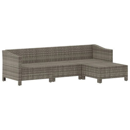 4-tlg. Garten-Lounge-Set mit Kissen Grau Poly Rattan