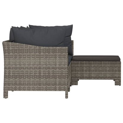 4-tlg. Garten-Lounge-Set mit Kissen Grau Poly Rattan