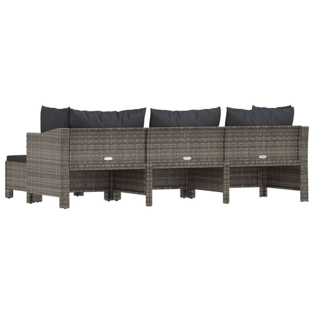 4-tlg. Garten-Lounge-Set mit Kissen Grau Poly Rattan