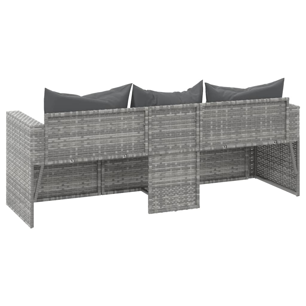 Gartensofa 3-Sitzer mit Kissen Grau Poly Rattan