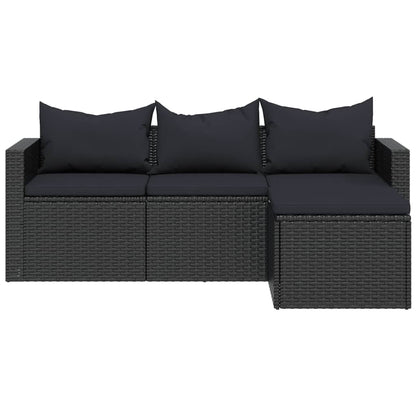 Garden Lounge Set Black Poly Rattan