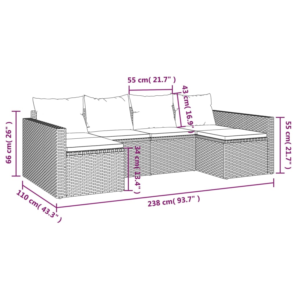 2-tlg. Garten-Lounge-Set mit Kissen Grau Poly Rattan