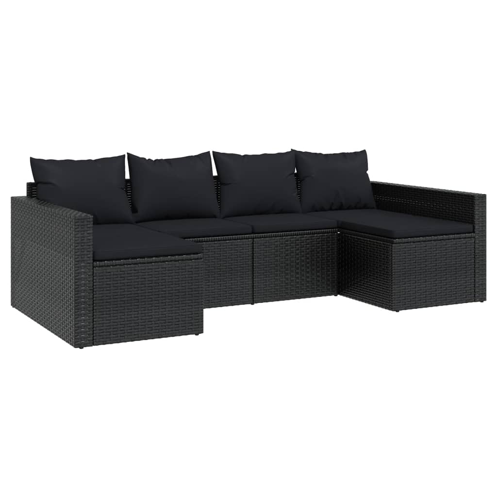 2-tlg. Garten-Lounge-Set mit Kissen Schwarz Poly Rattan