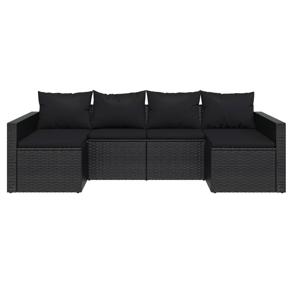 2-tlg. Garten-Lounge-Set mit Kissen Schwarz Poly Rattan