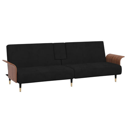 Sofa bed with cup holders black velvet