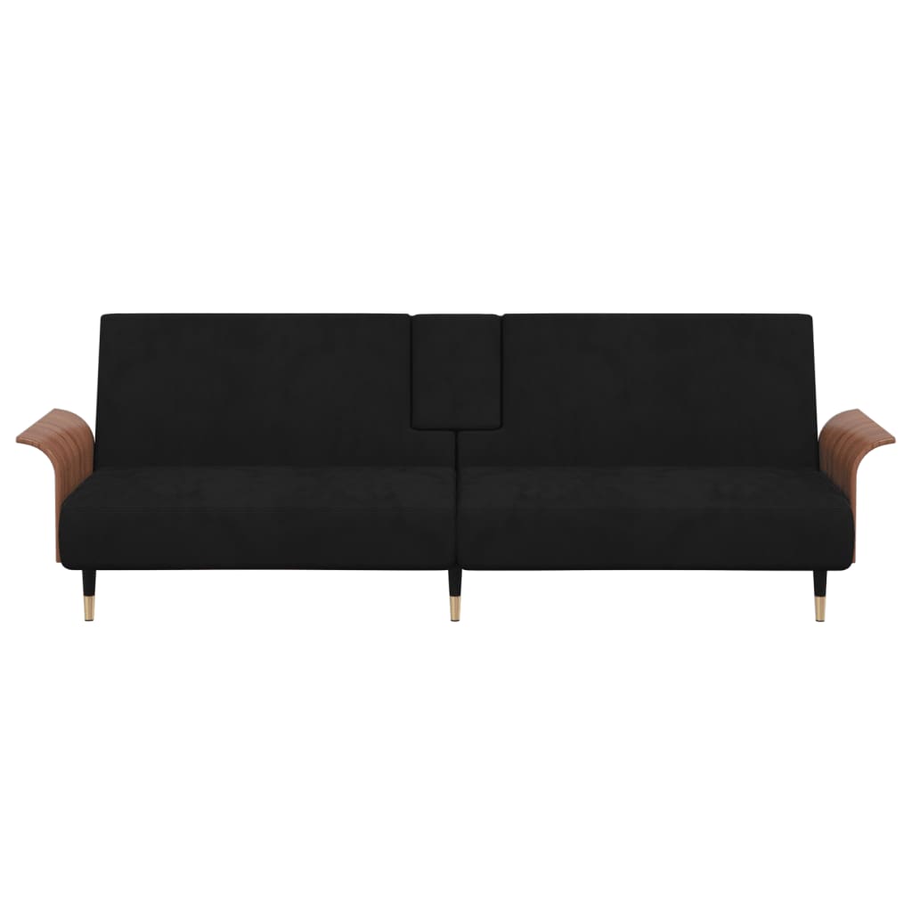 Sofa bed with cup holders black velvet