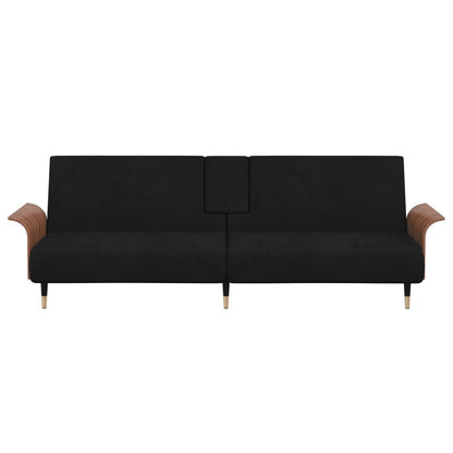 Sofa bed with cup holders black velvet