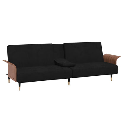 Sofa bed with cup holders black velvet