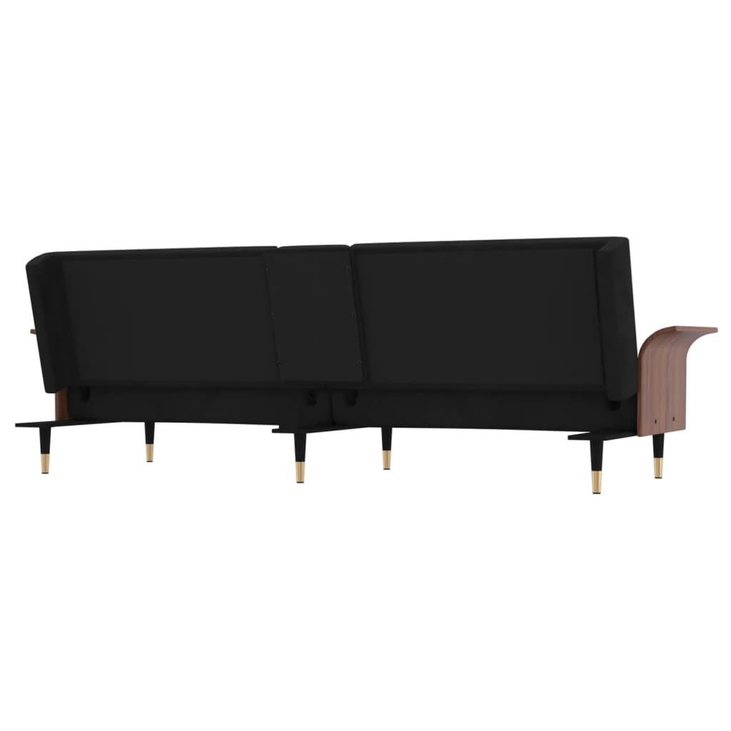 Sofa bed with cup holders black velvet