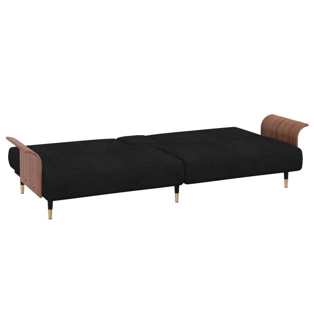 Sofa bed with cup holders black velvet