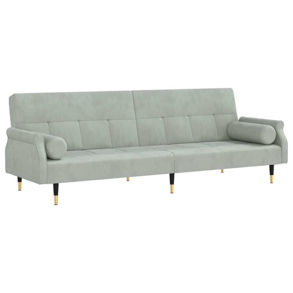 Sofa bed with cushions light grey velvet