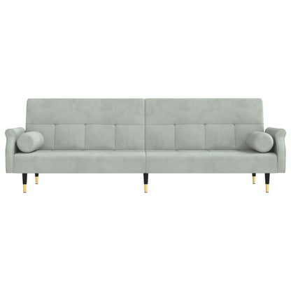 Sofa bed with cushions light grey velvet