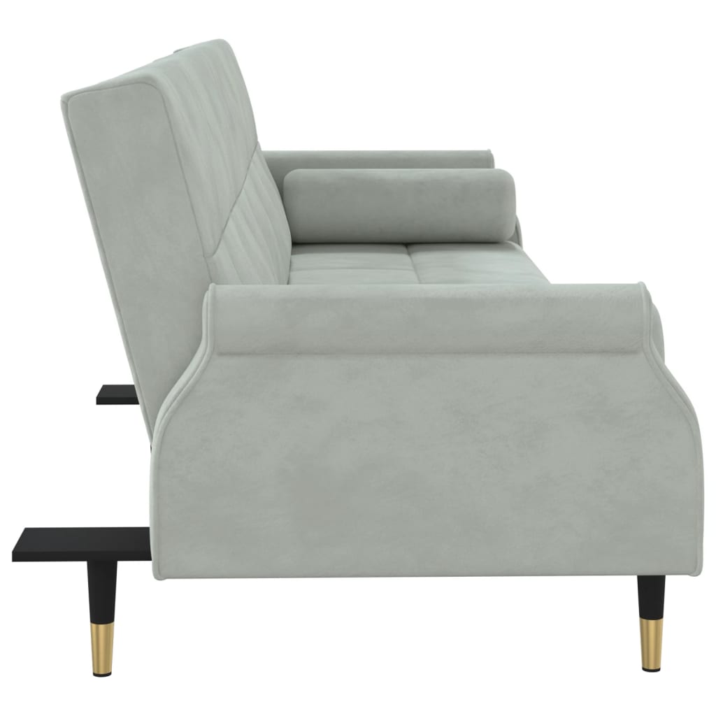 Sofa bed with cushions light grey velvet