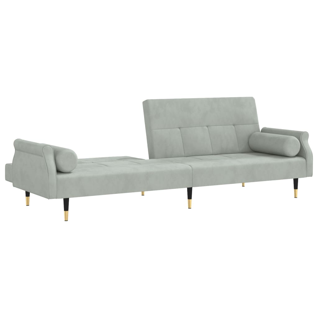 Sofa bed with cushions light grey velvet