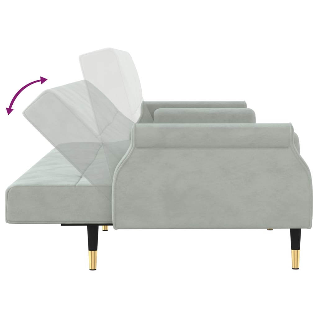 Sofa bed with cushions light grey velvet