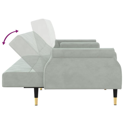 Sofa bed with cushions light grey velvet