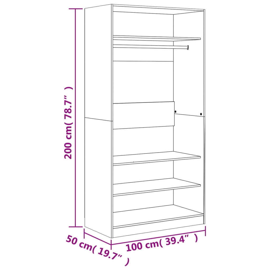 Kleiderschrank Grau Sonoma 100x50x200 cm Holzwerkstoff