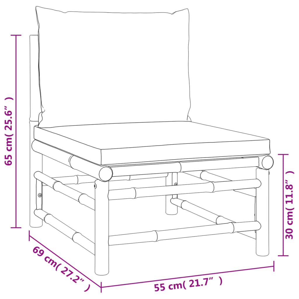 4-tlg. Garten-Lounge-Set mit Hellgrauen Kissen Bambus