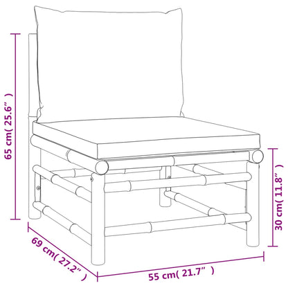 5-tlg. Garten-Lounge-Set mit Hellgrauen Kissen Bambus