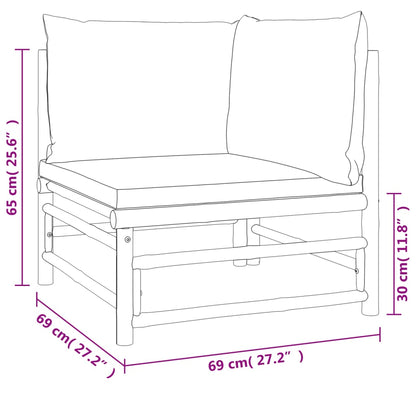 6-tlg. Garten-Lounge-Set mit Hellgrauen Kissen Bambus