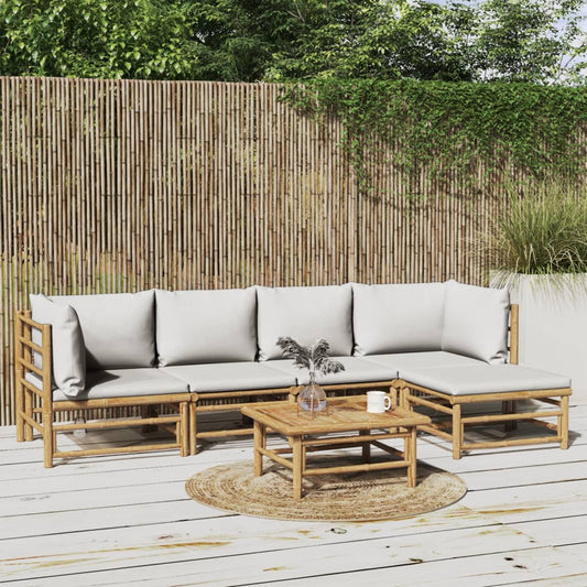 6-tlg. Garten-Lounge-Set mit Hellgrauen Kissen Bambus