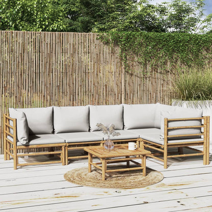 6-tlg. Garten-Lounge-Set mit Hellgrauen Kissen Bambus