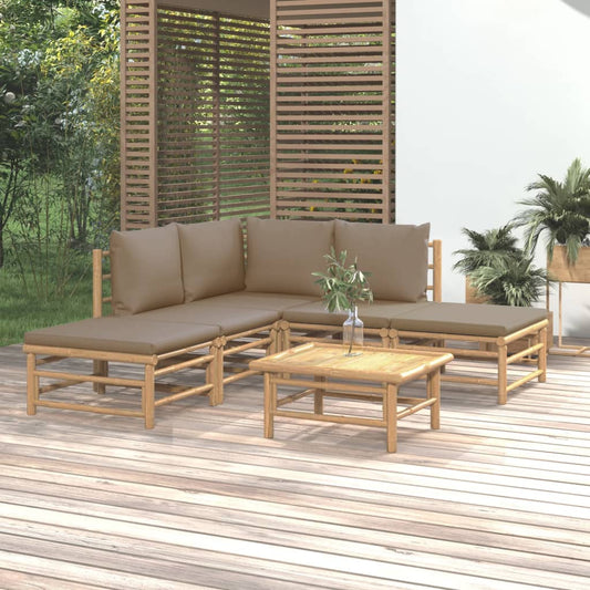 6-tlg. Garten-Lounge-Set mit Kissen Taupe Bambus