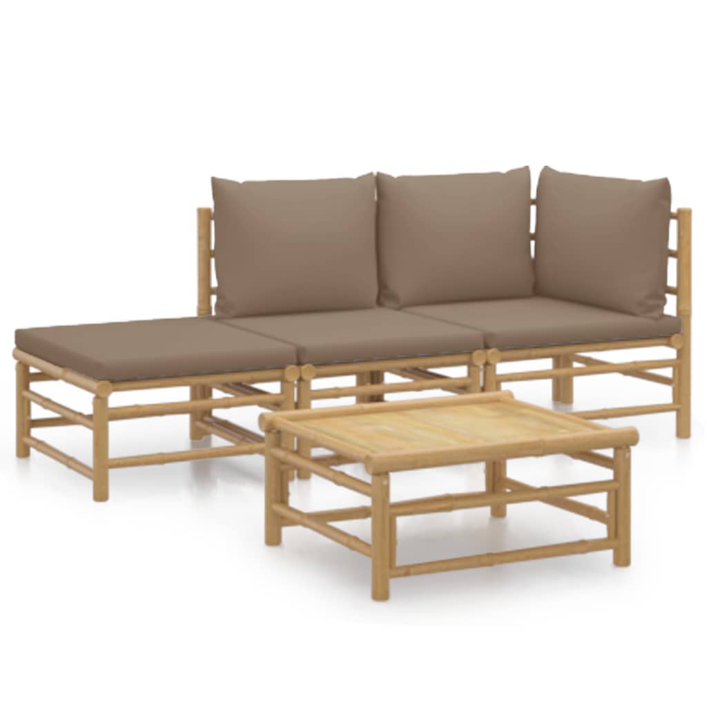 4-tlg. Garten-Lounge-Set mit Taupe Kissen Bambus