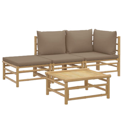 4-tlg. Garten-Lounge-Set mit Taupe Kissen Bambus