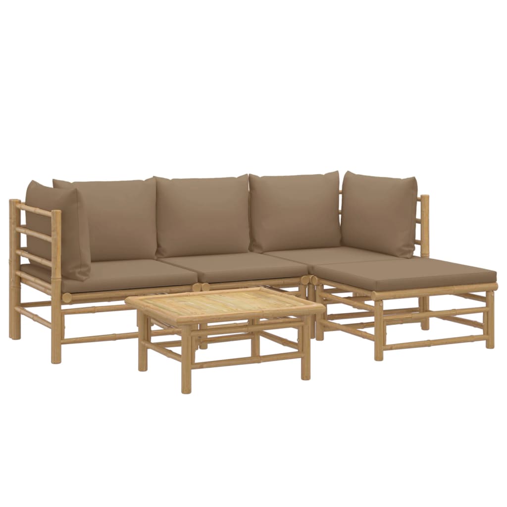 5-tlg. Garten-Lounge-Set mit Kissen Taupe Bambus