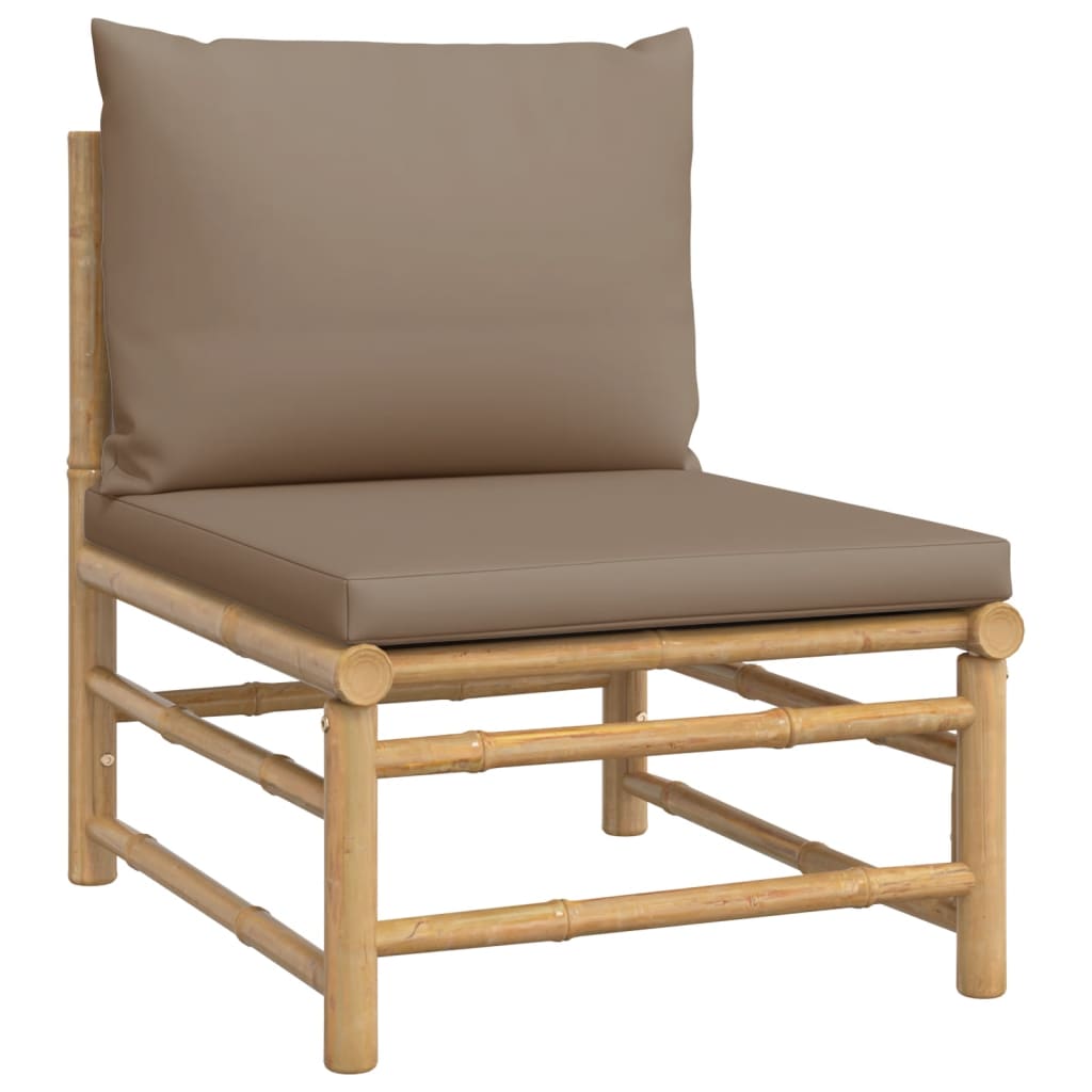 5-tlg. Garten-Lounge-Set mit Kissen Taupe Bambus