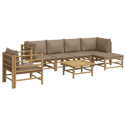 7-tlg. Garten-Lounge-Set mit Taupe Kissen Bambus