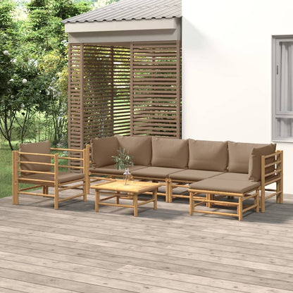 7-tlg. Garten-Lounge-Set mit Taupe Kissen Bambus