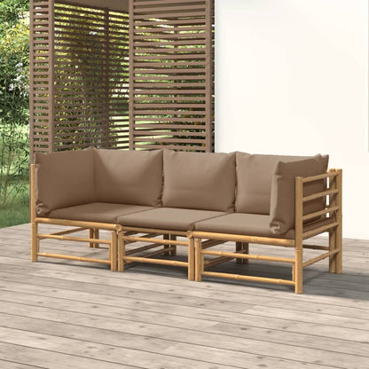 3-tlg. Garten-Lounge-Set mit Taupe Kissen Bambus