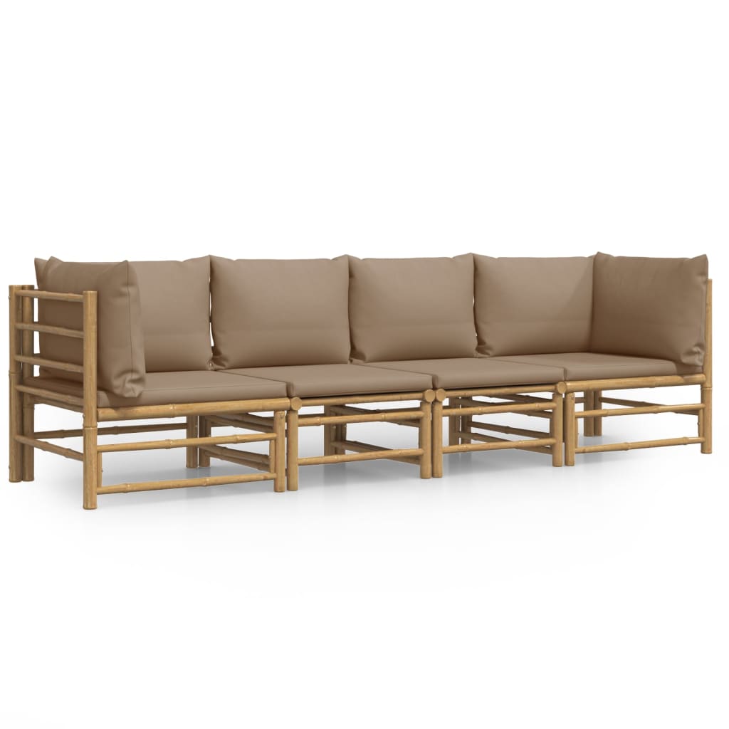 4-tlg. Garten-Lounge-Set mit Taupe Kissen Bambus