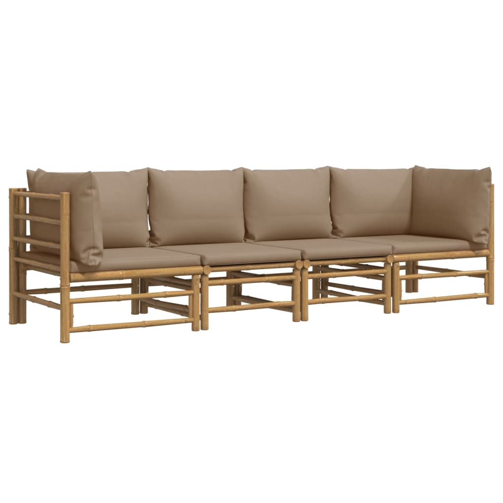 4-tlg. Garten-Lounge-Set mit Taupe Kissen Bambus