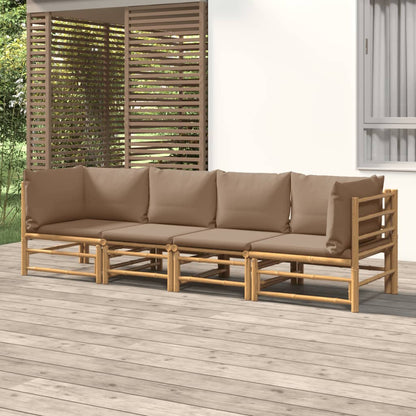 4-tlg. Garten-Lounge-Set mit Taupe Kissen Bambus