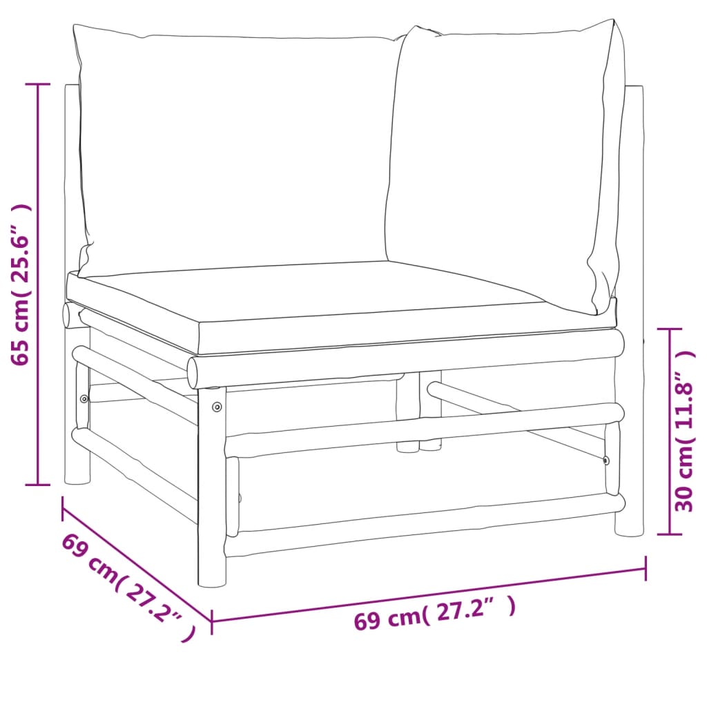 5-tlg. Garten-Lounge-Set mit Kissen Taupe Bambus