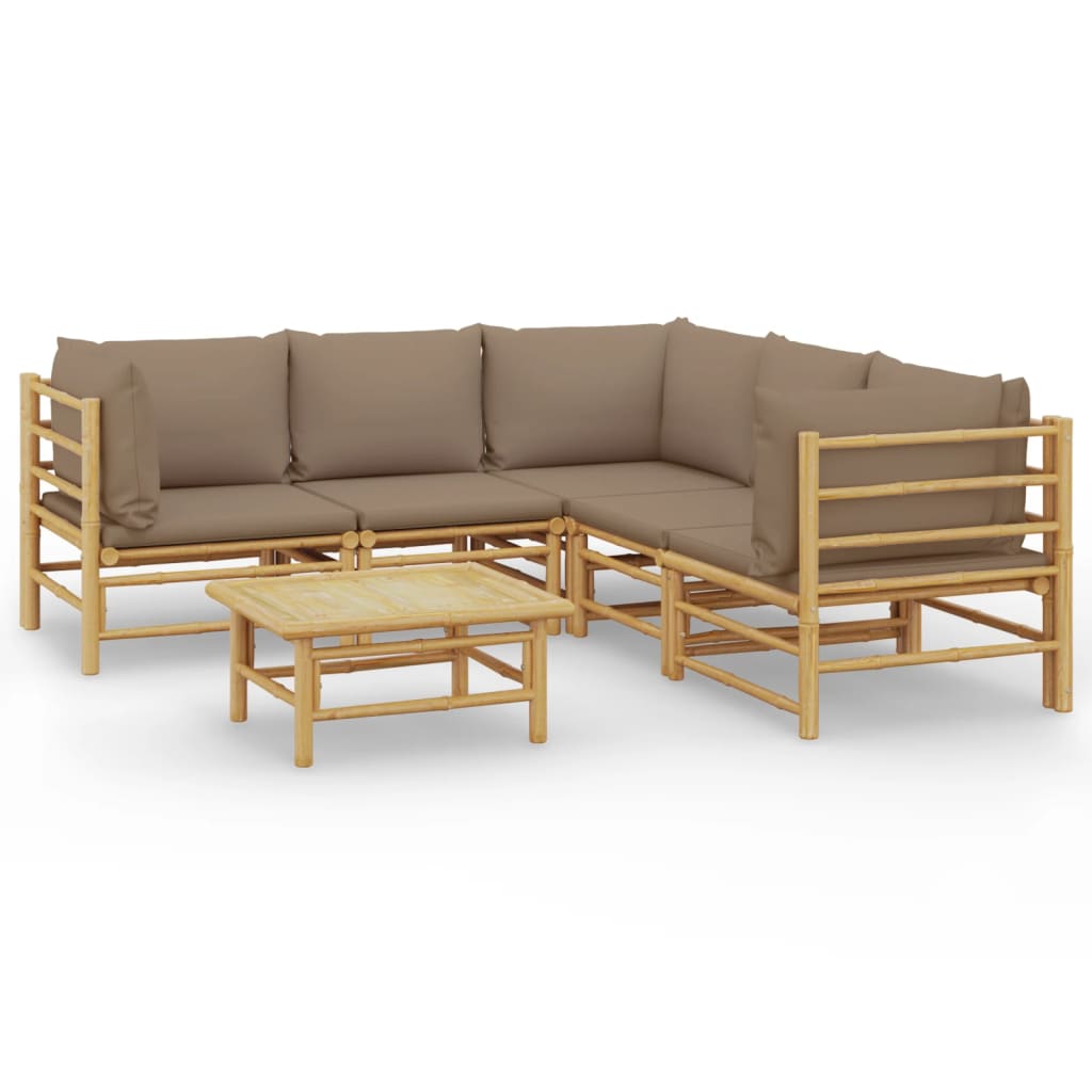 6-tlg. Garten-Lounge-Set mit Kissen Taupe Bambus