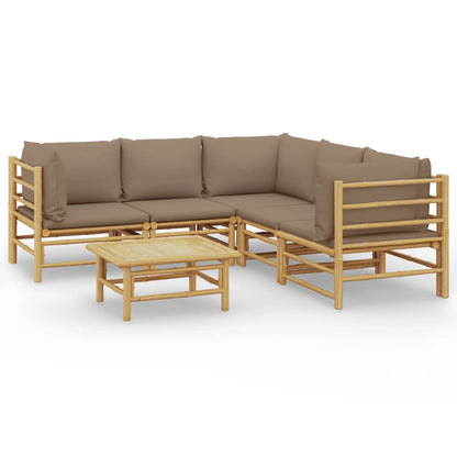 6-tlg. Garten-Lounge-Set mit Kissen Taupe Bambus