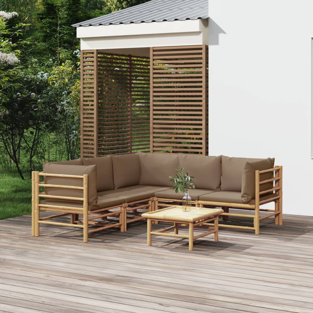 6-tlg. Garten-Lounge-Set mit Kissen Taupe Bambus