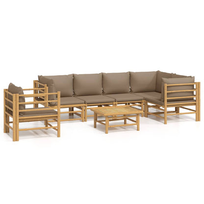 7-tlg. Garten-Lounge-Set mit Taupe Kissen Bambus