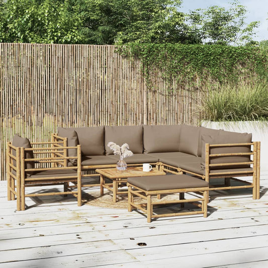 8-tlg. Garten-Lounge-Set mit Kissen Taupe Bambus