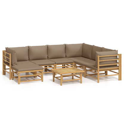 8-tlg. Garten-Lounge-Set mit Kissen Taupe Bambus