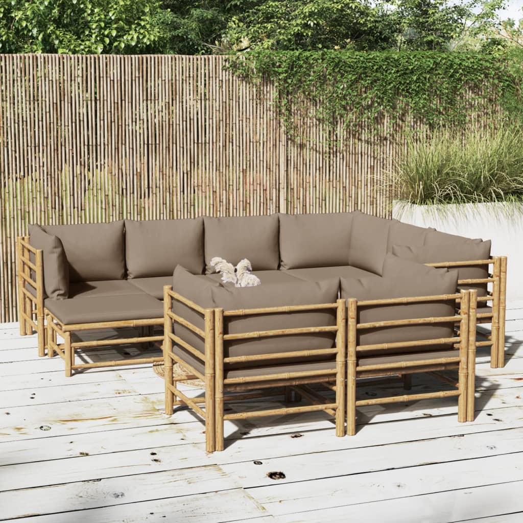 10-tlg. Garten-Lounge-Set mit Kissen Taupe Bambus