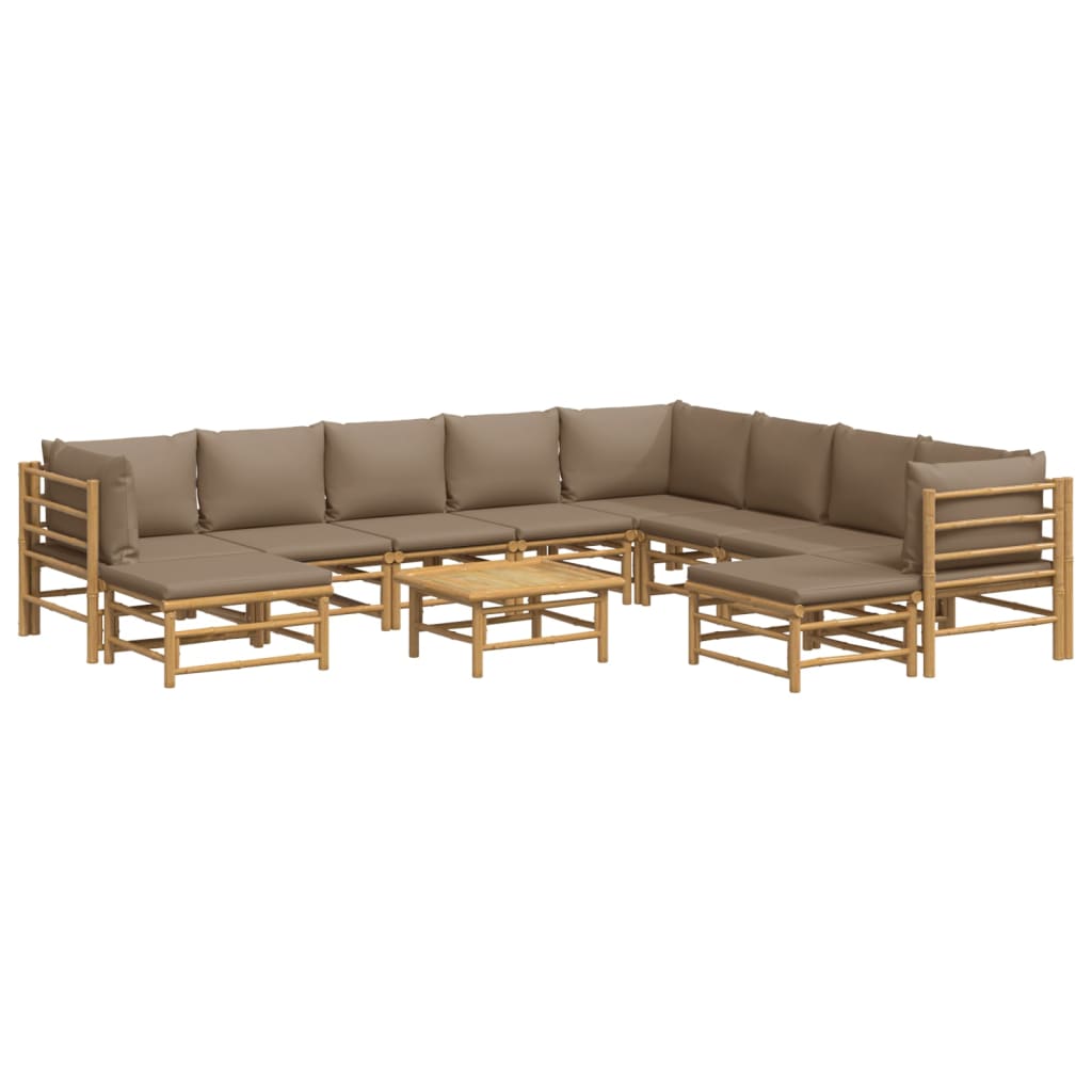 11-tlg. Garten-Lounge-Set mit Kissen Taupe Bambus