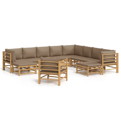 12-tlg. Garten-Lounge-Set mit Kissen Taupe Bambus
