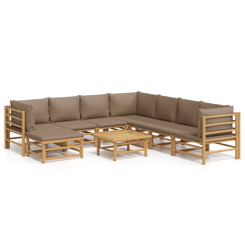 9-tlg. Garten-Lounge-Set mit Kissen Taupe Bambus